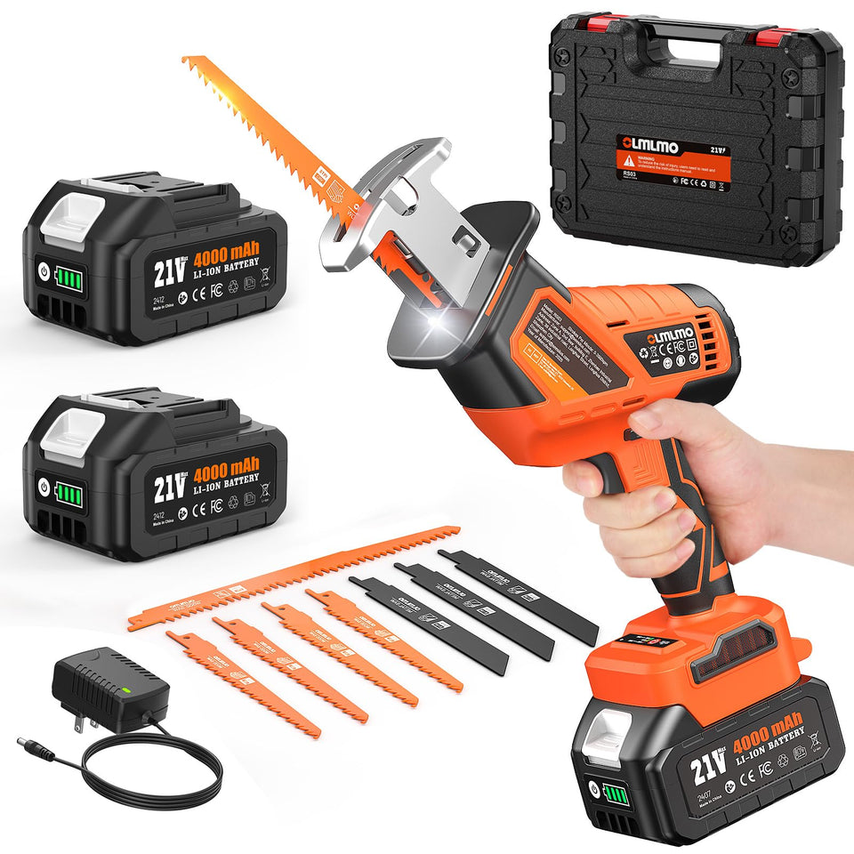 Olmlmo cordless reciprocating saw kit with blades and case for versatile DIY projects