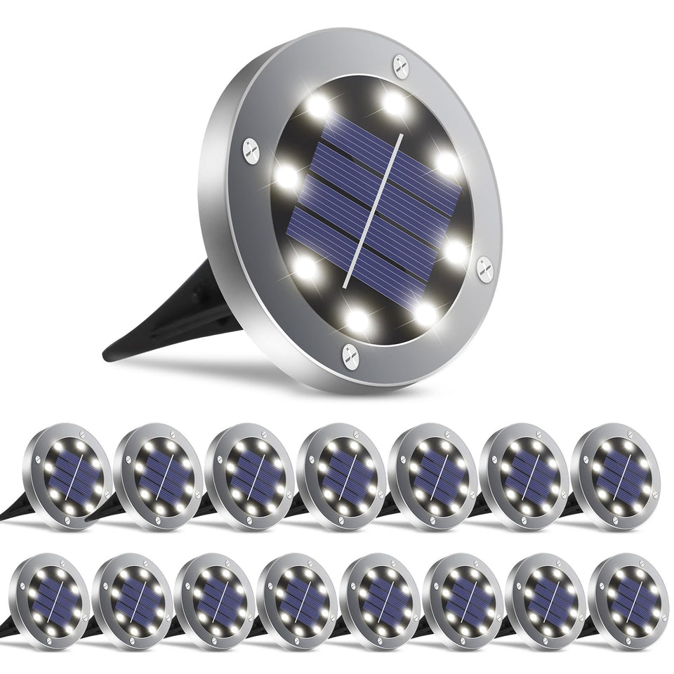OULONGER solar ground light with 8 LEDs brightens driveways and walkways.