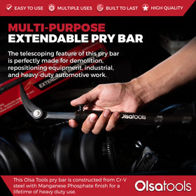 Olsa Tools pry bar with ergonomic grip for comfortable extended use.