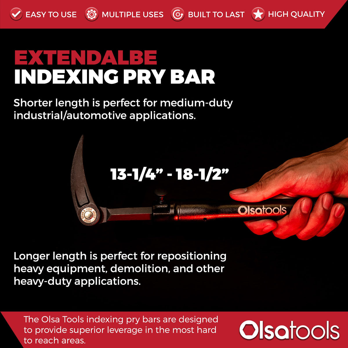 Olsa Tools professional-grade pry bar built from durable steel.