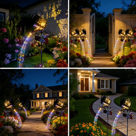 Olubfdh butterfly pattern night illumination enhances flower bed visibility after dark