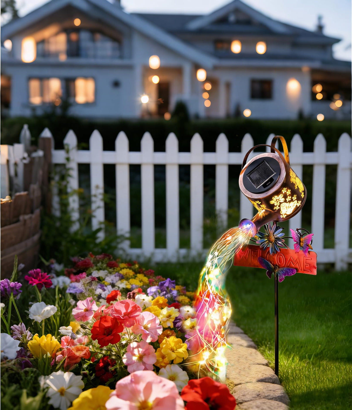 Olubfdh hanging solar lantern for yard decor on shepherd hook or post