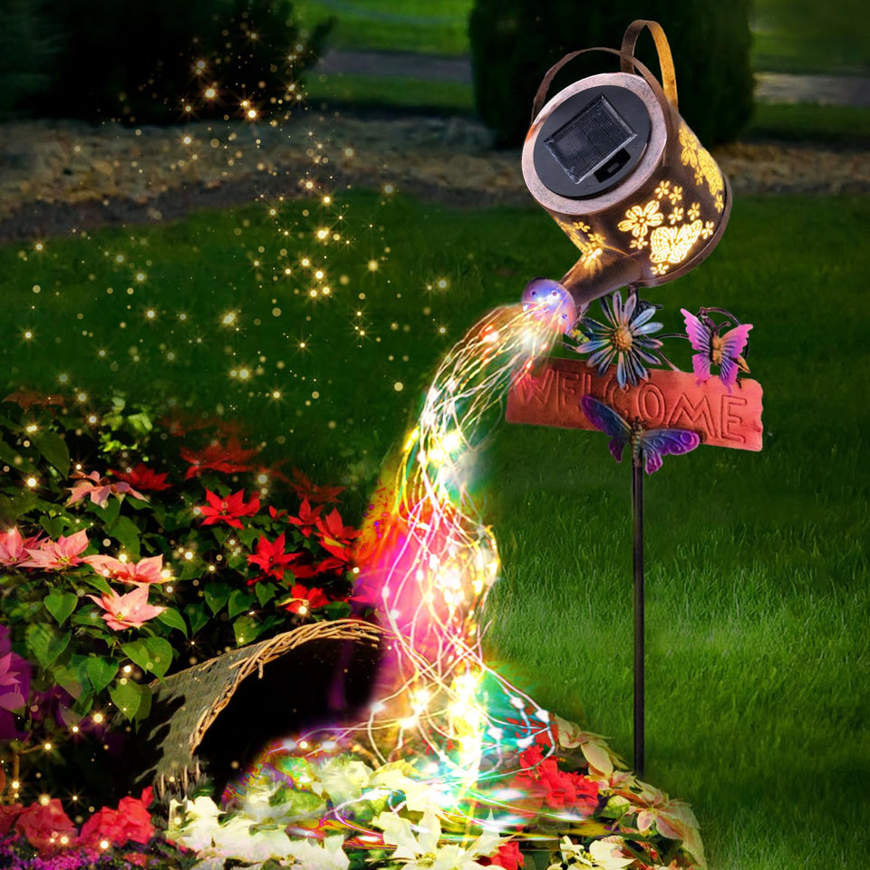 Olubfdh solar watering-can light with butterfly pattern for vibrant garden nights