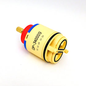Ceramic disc cartridge close-up emphasizes smooth operation and reduced wear.