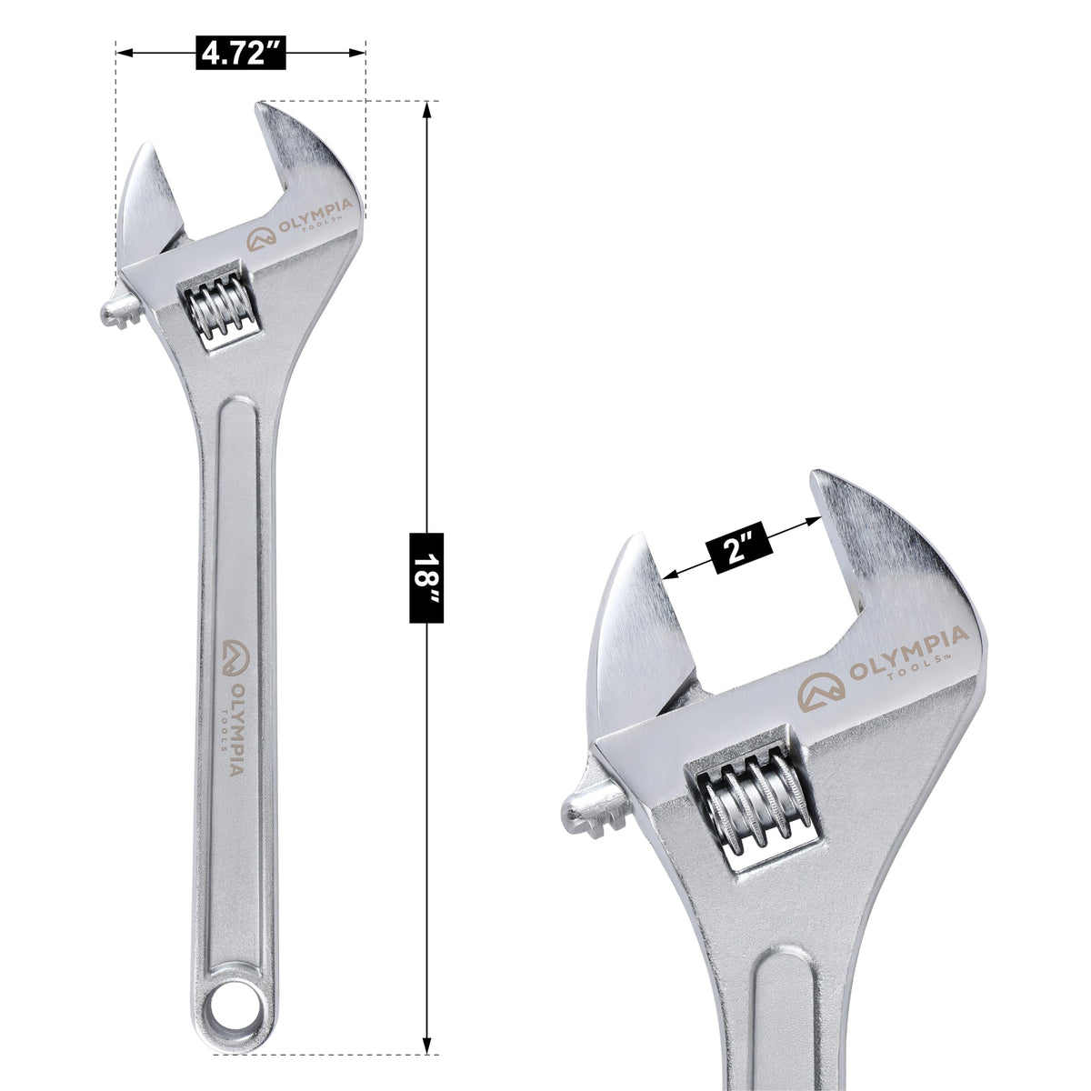 Olympia Tools 18-inch adjustable wrench chrome-plated finish for rust resistance