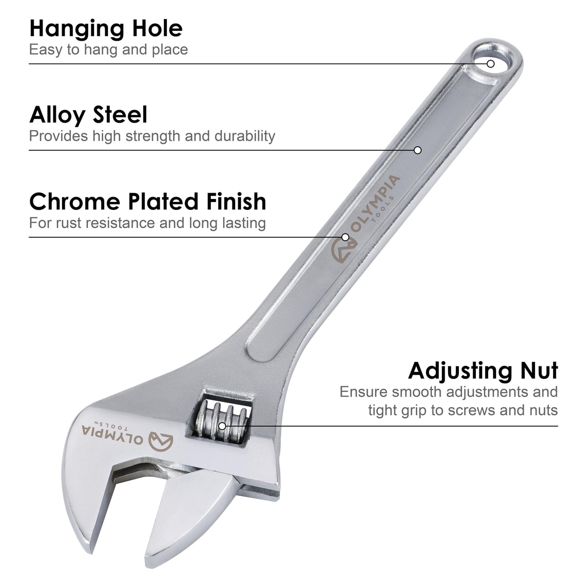Olympia Tools knurled adjustment worm enabling smooth adjustments on the wrench