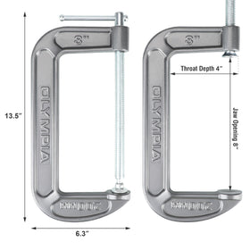 Olympia Tools 38-148 C-Clamp black oxide front view enhances durability during heavy use.