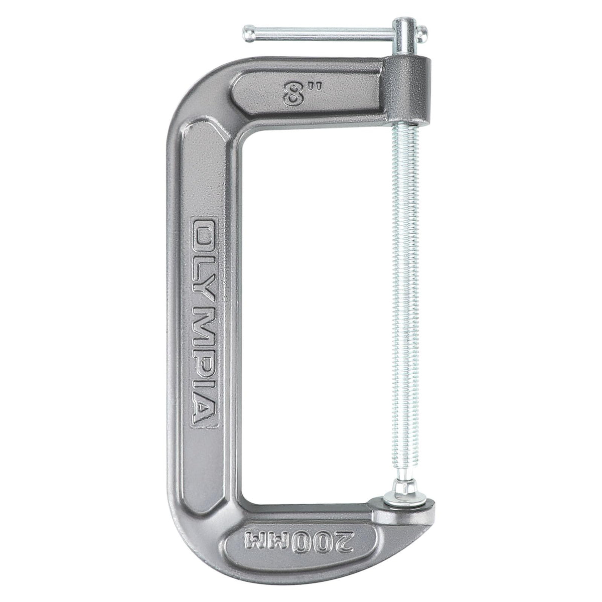 Olympia Tools 8x4 C-Clamp front view shows sturdy steel build for precise clamping.