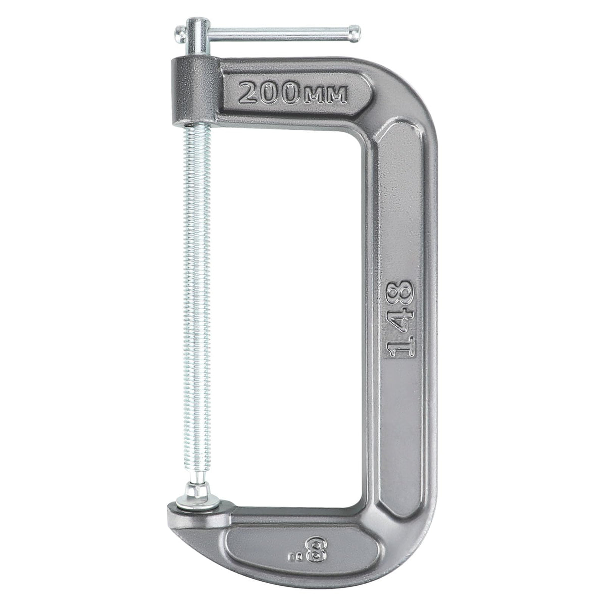 Olympia Tools 8x4 C-Clamp side view highlights ergonomic handle and secure grip.