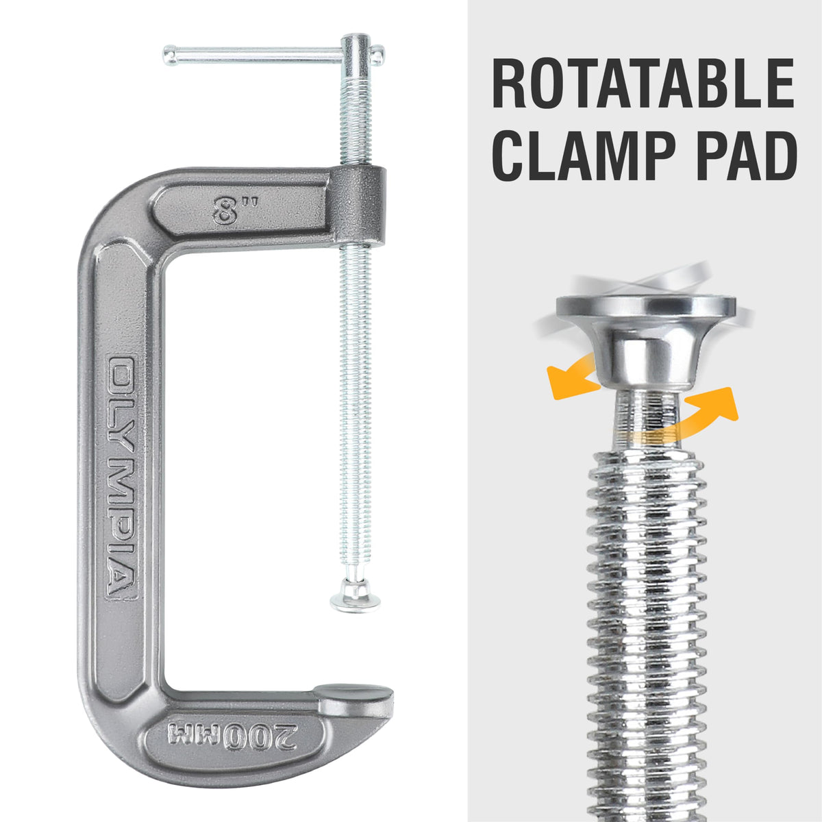 Olympia Tools C-Clamp throat depth 4 inches provides strong reach.