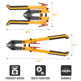 Olympia Tools Power Grip bolt cutter, folding handles extended for leverage and comfort.