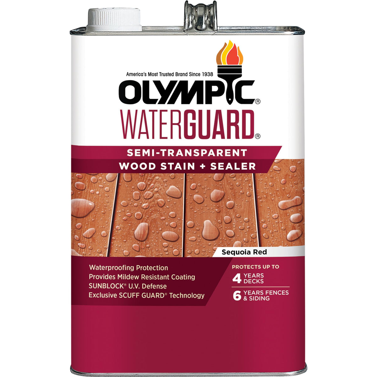 OLYMPIC WaterGuard Sequoia Red cleanup with soap and water