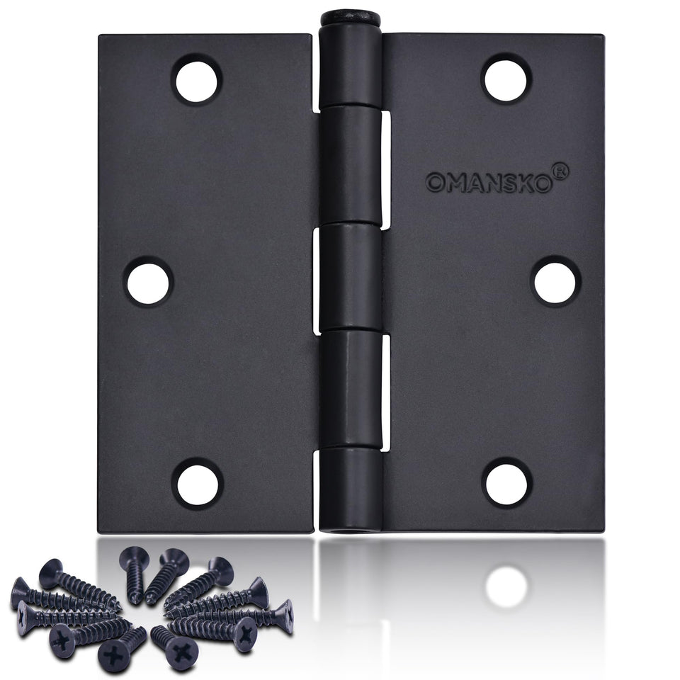 OMANSKO 24-pack matte black hinge with square 6-hole design for interior doors.