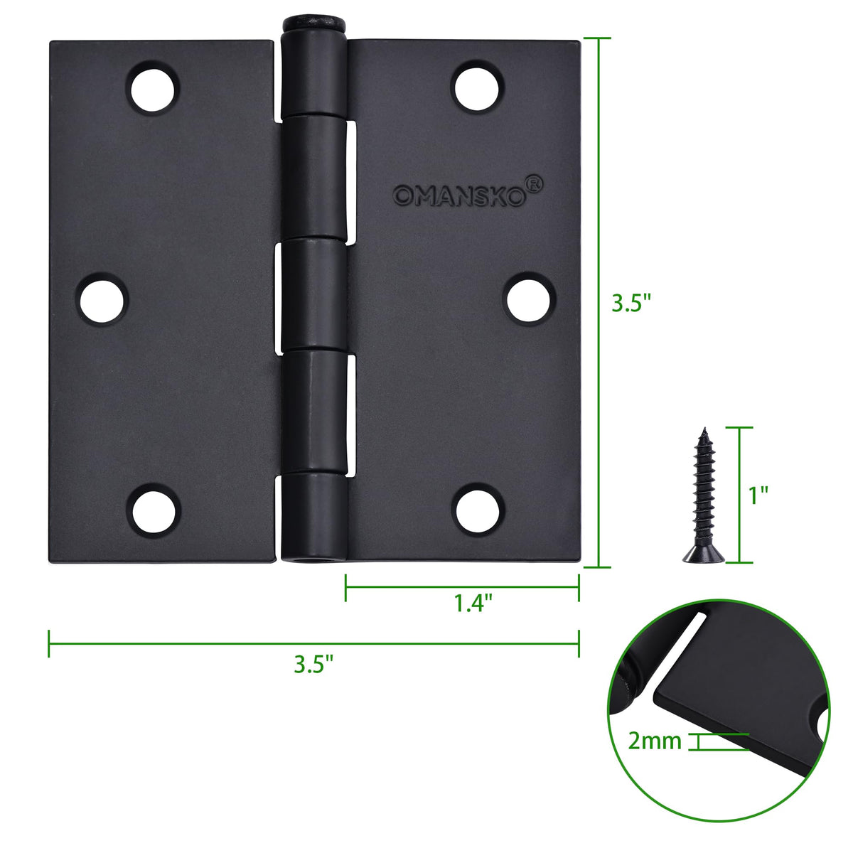 OMANSKO ball-bearing hinge enables smooth, quiet operation in homes and offices.