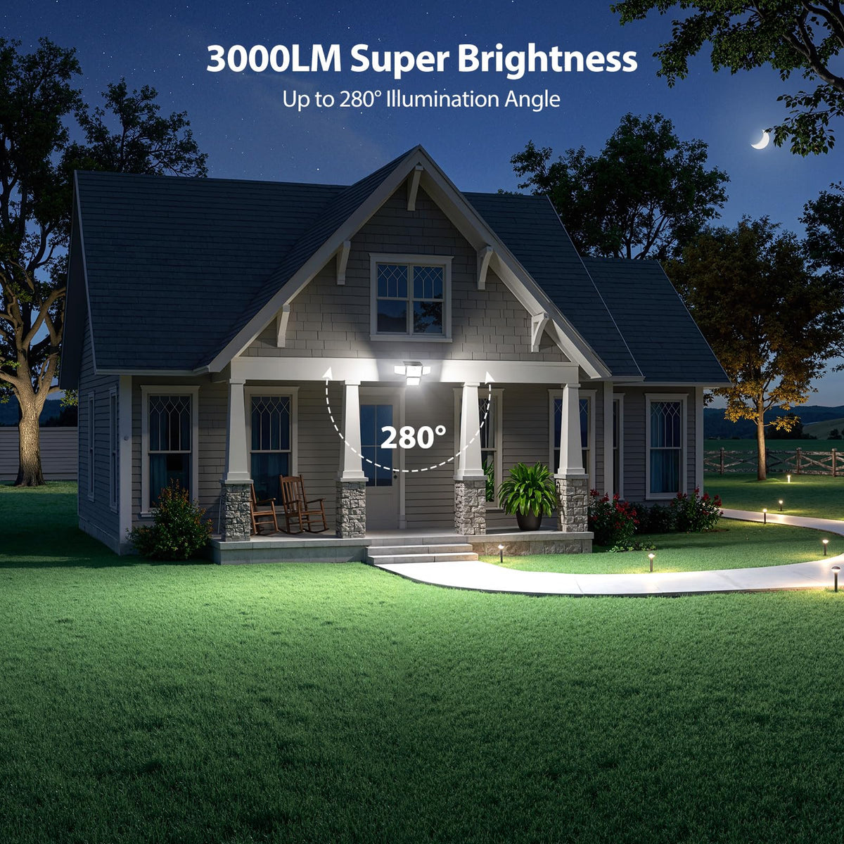 omibee 3000LM solar lights with four adjustable heads for precise lighting