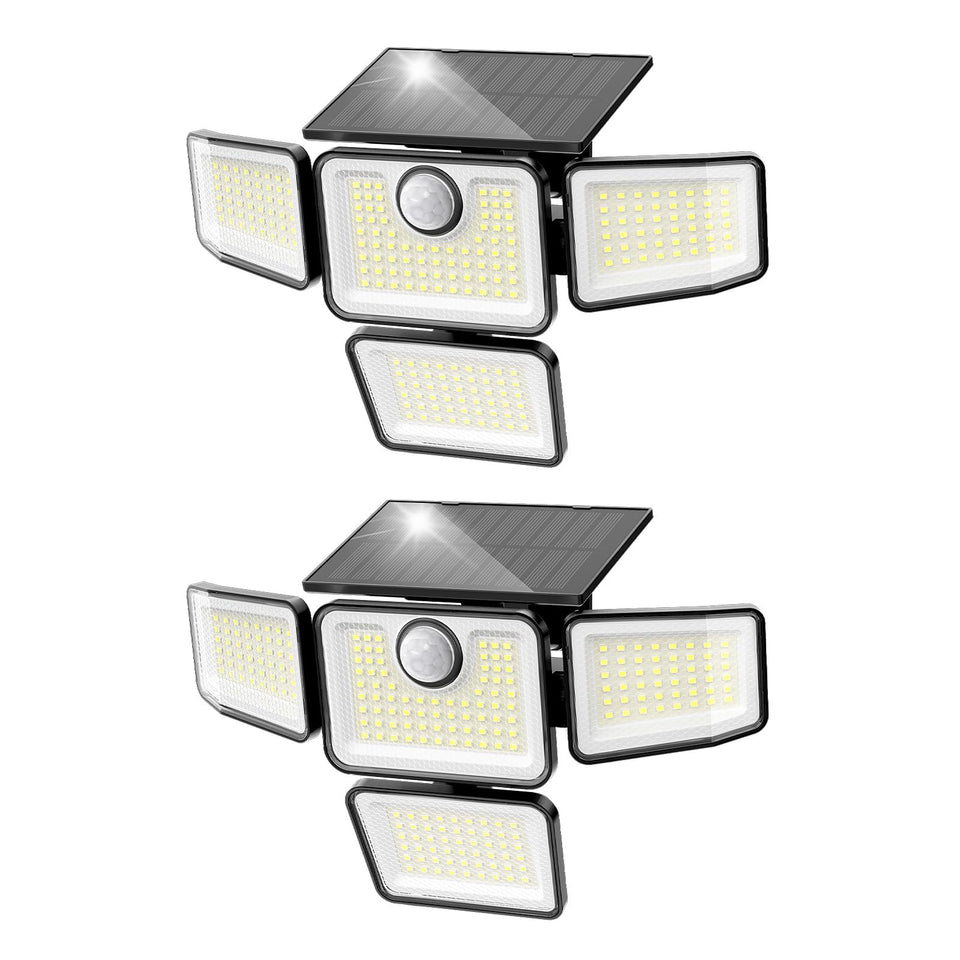omibee 3000LM solar lights front view showing bright exterior illumination