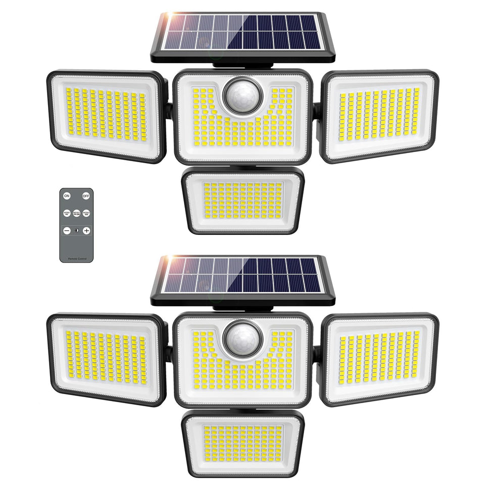 omibee 4500lm solar lights with four adjustable heads for wide backyard illumination