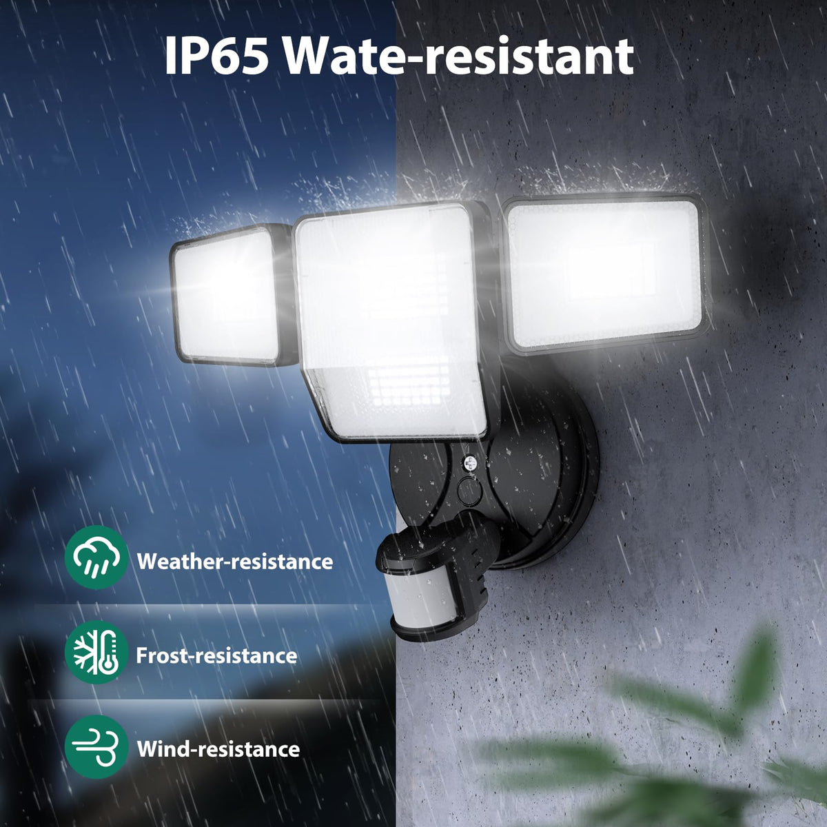 Omibee 70W LED security light emitting 6500K daylight for clear outdoor lighting.