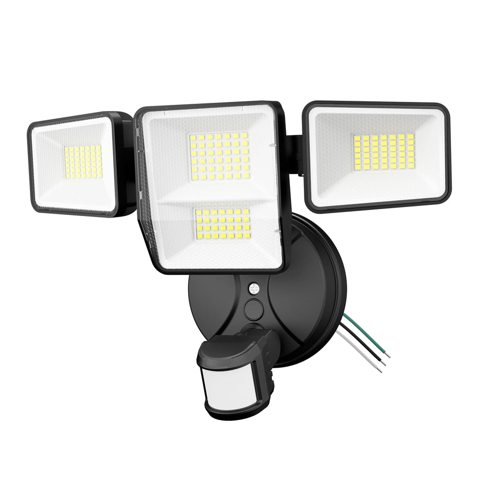 Omibee 70W LED security light front view with four heads and wide exterior coverage.