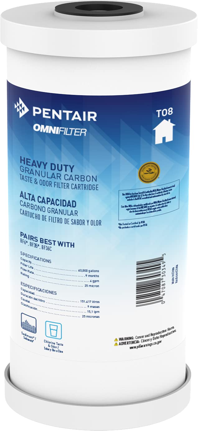 OMNIFilter TO8 front view showing compact carbon water filter reducing taste and odor