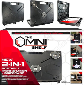 The OmniShelf portable workstation open desktop enables on-site hands-free work.