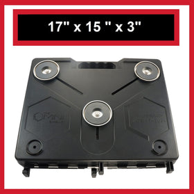 Stainless bolts and nuts secure mounts to metal surfaces.