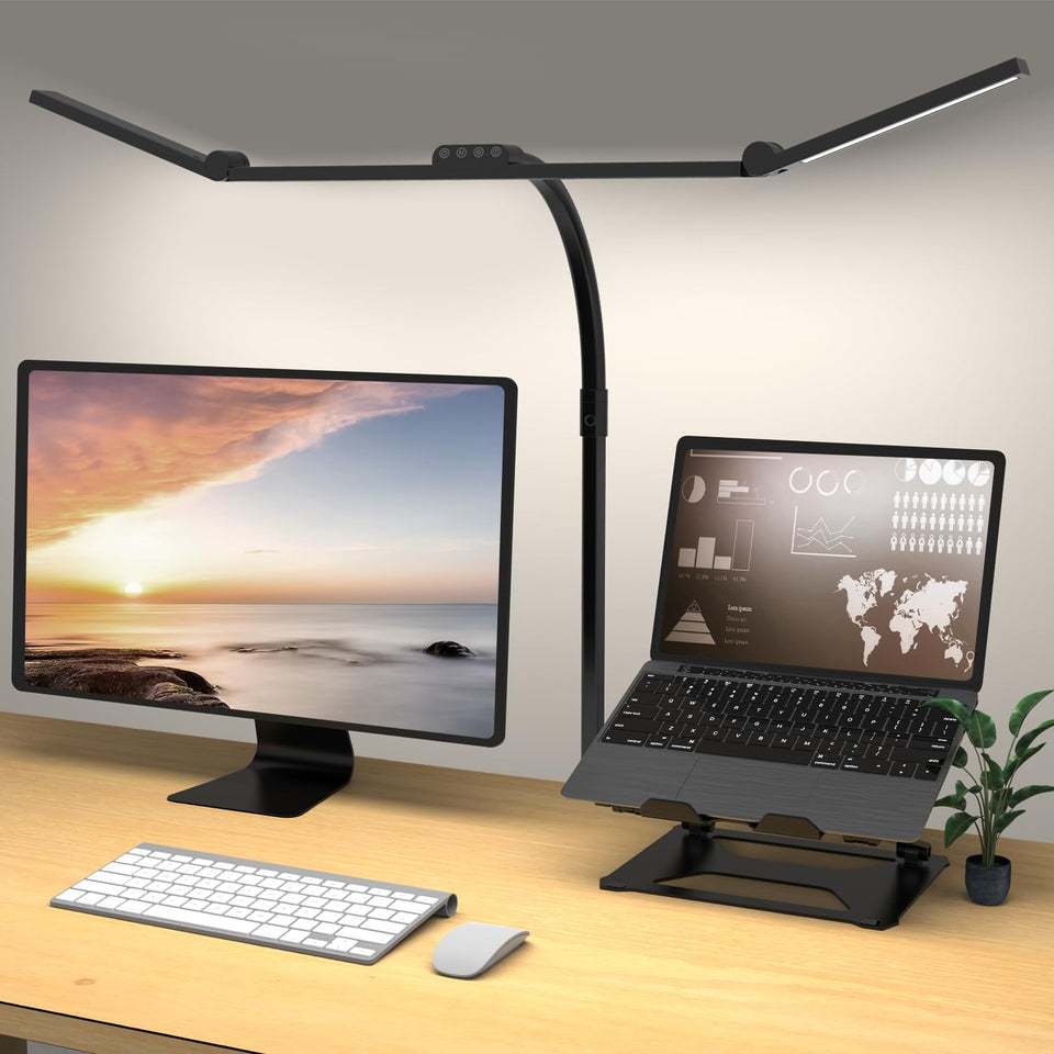 Omorepa 3-light bar desk lamp overhead delivers uniform illumination for desk work.