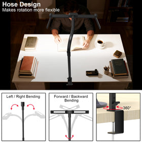 Omorepa clip-on mount enables secure placement on slim desks.