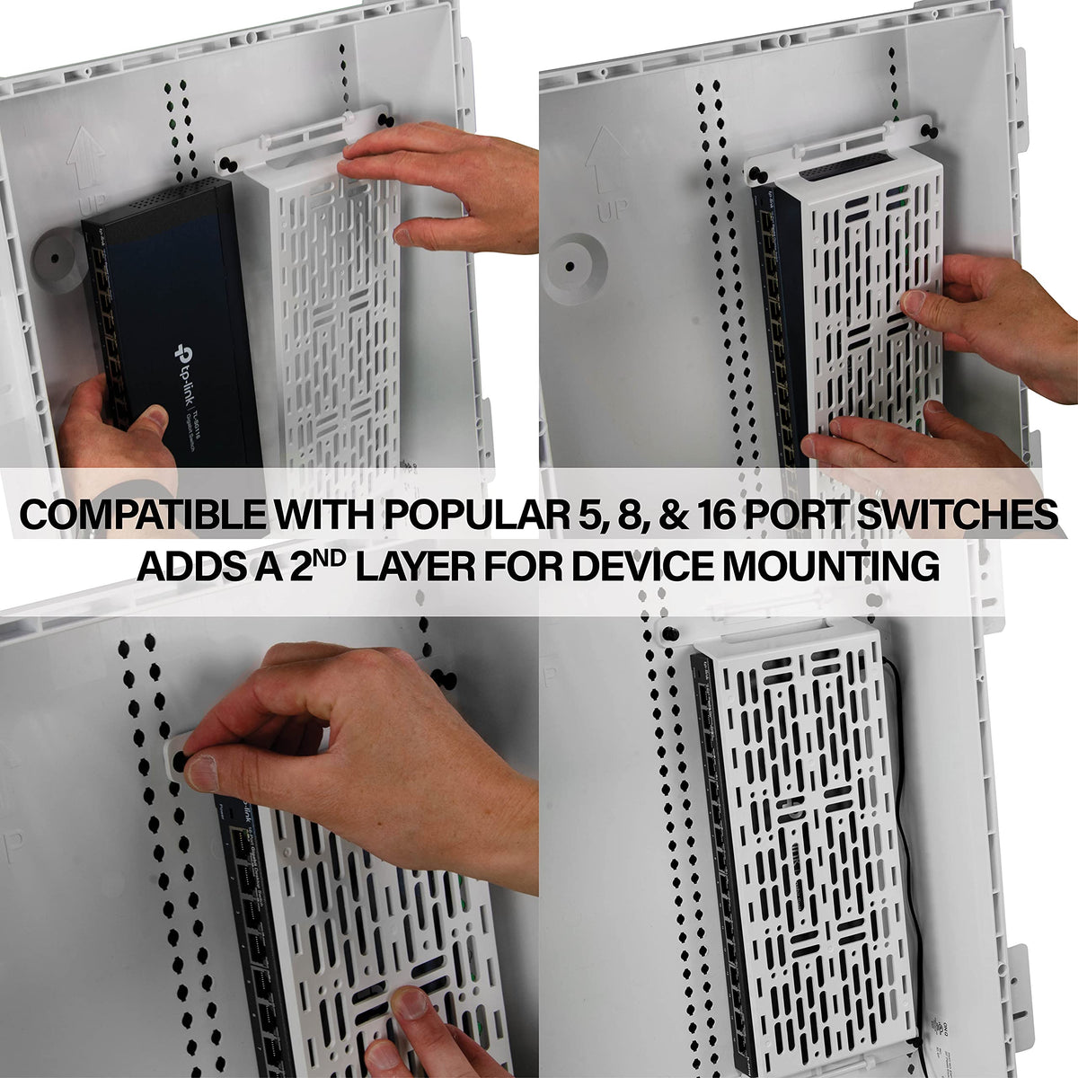 On-Q AC1050 horizontal installation, optimized layout for patch panels.
