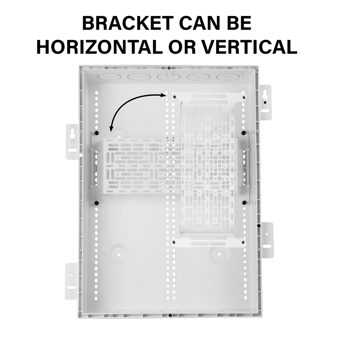 On-Q AC1050 plate, side view, flexible orientation for space optimization.