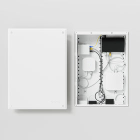 Durable steel On-Q enclosure in glossy white finish for lasting installations