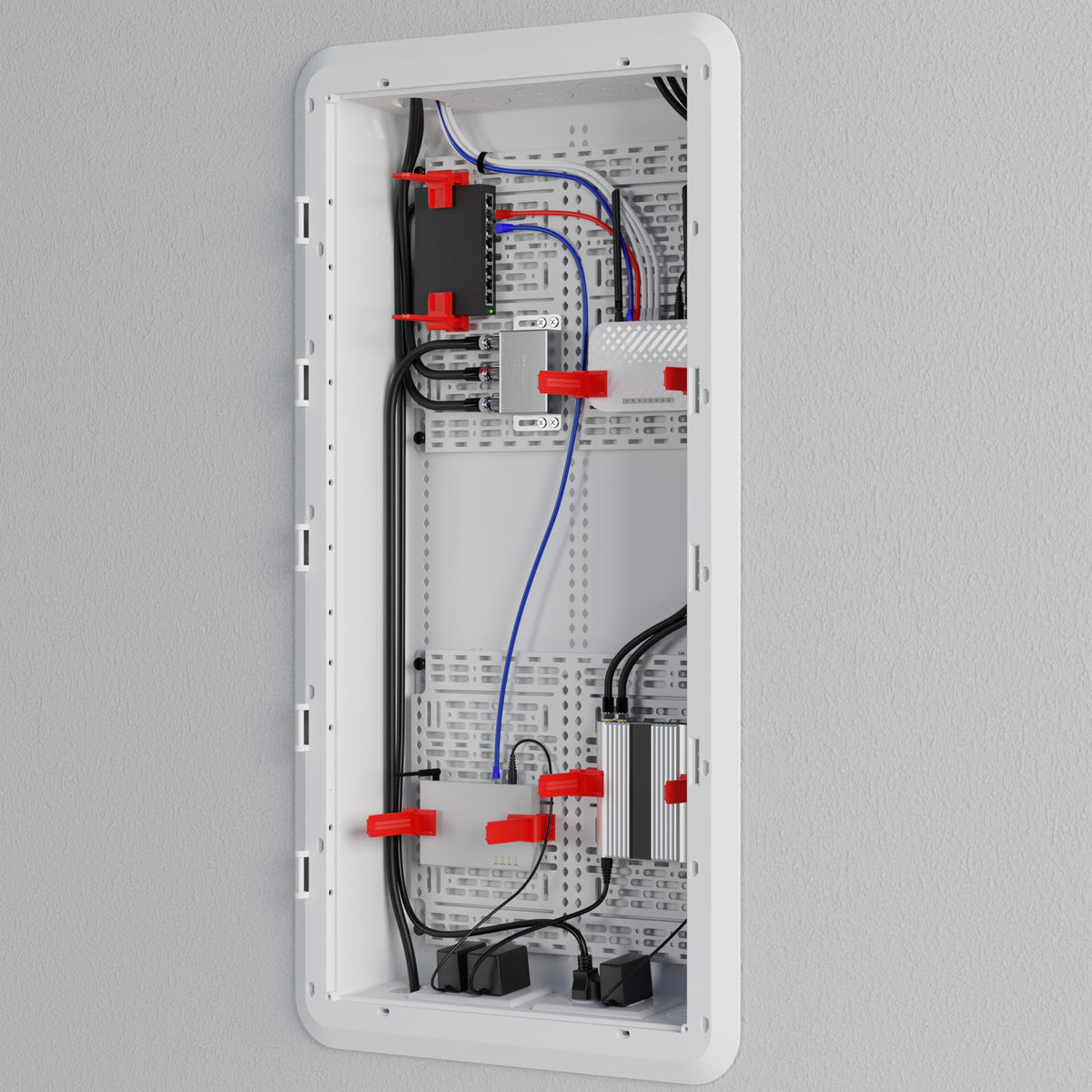 Polished white enclosure with a discreet, professional look.