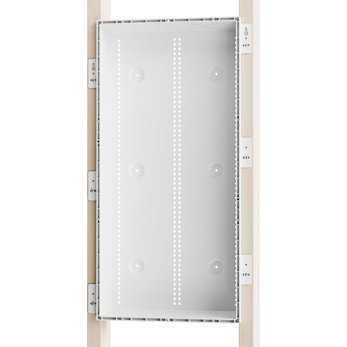 Wall-mount installation demonstration for surface or recessed setup.