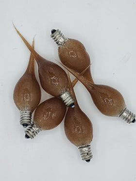On The Bright Side silicone-dipped 5W bulb in rustic brown with candle-like glow.