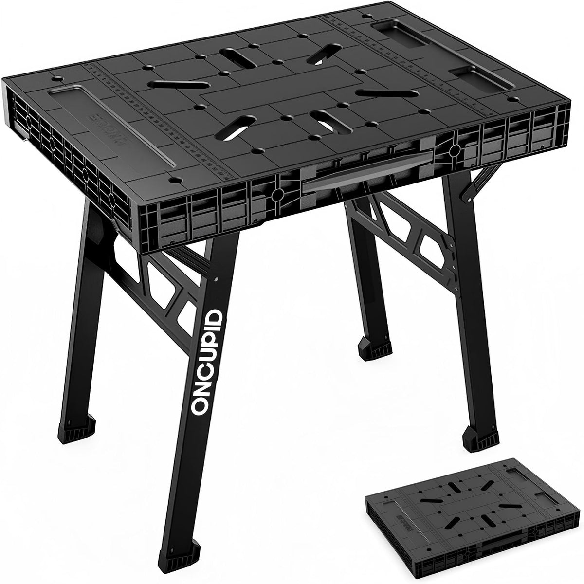 ONCUPID Express folding table front view demonstrates sturdy legs for heavy-duty tasks.