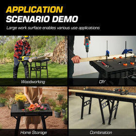 ONCUPID Express folding table workshop-ready for garages and woodworking spaces.