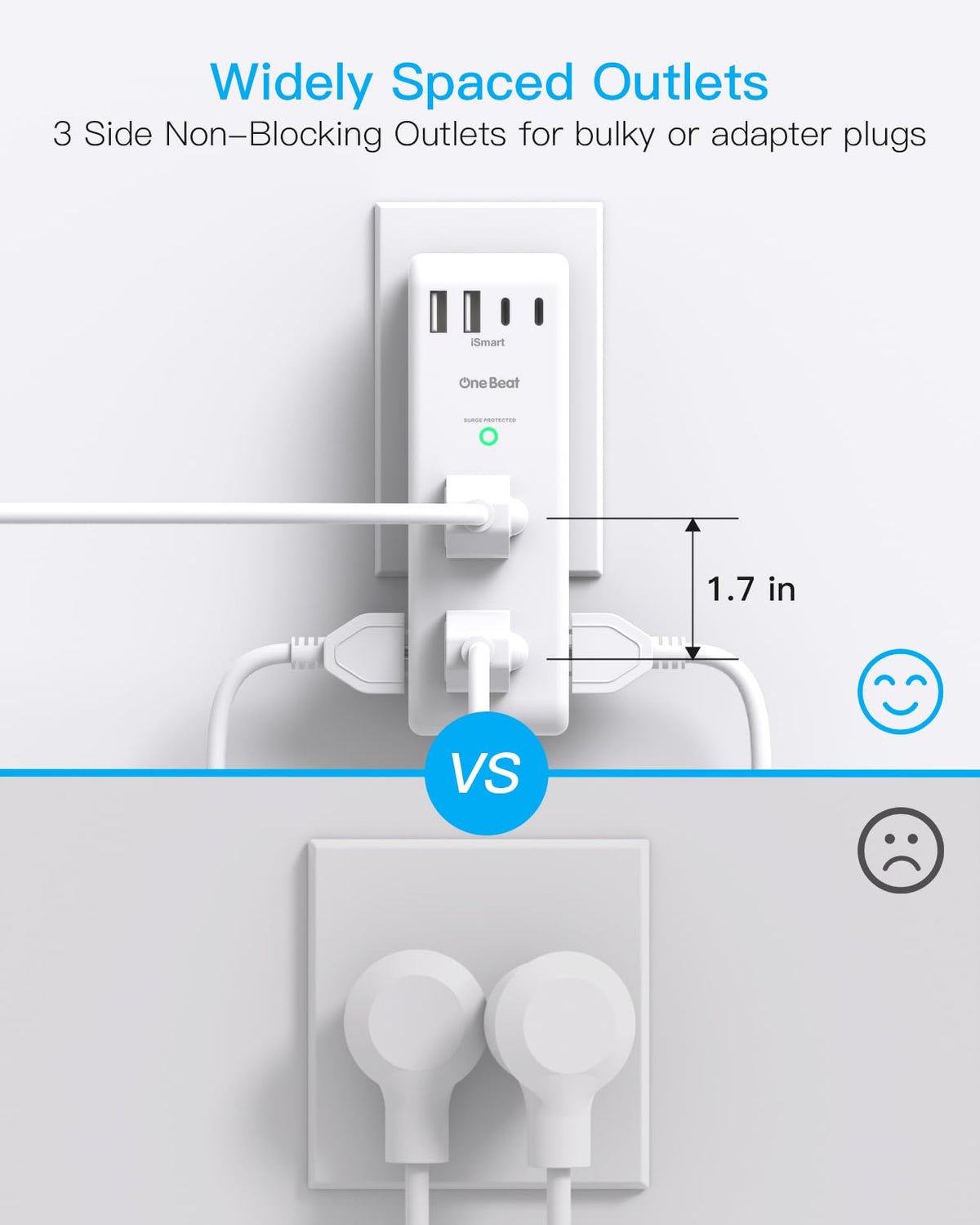 Compact 5.7-inch power strip ideal for dorm desks