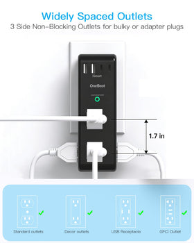 One Beat surge protector 1800J surge protection helps safeguard electronics.