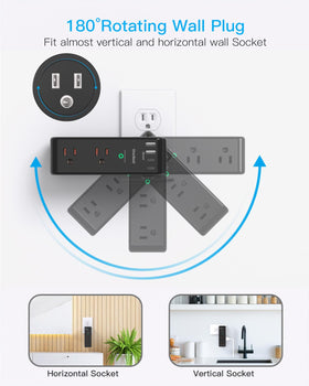 One Beat surge protector shows six spaced outlets to fit bulky adapters.
