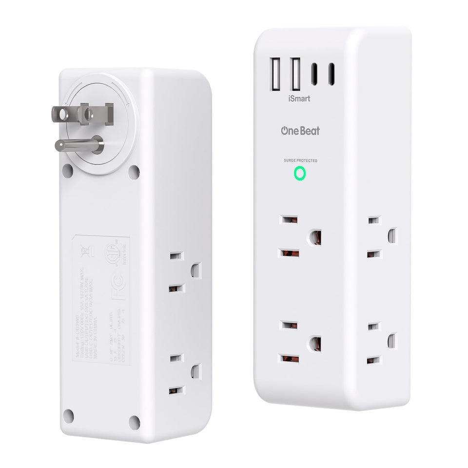 One Beat surge protector with rotating plug for flexible placement