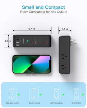 One Beat surge protector compact design fits in bags for travel and office