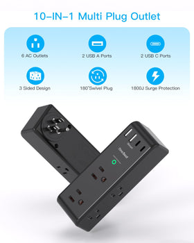One Beat surge protector three-sided outlets fit large adapters without crowding