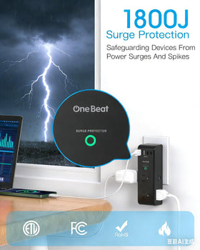 One Beat surge protector two USB-C ports fast-charge modern devices.
