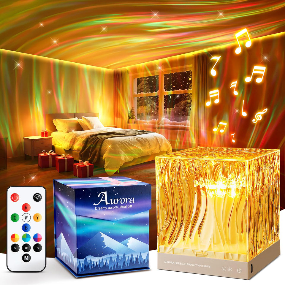 One Fire aurora projection in a bedroom for calming ambient lighting