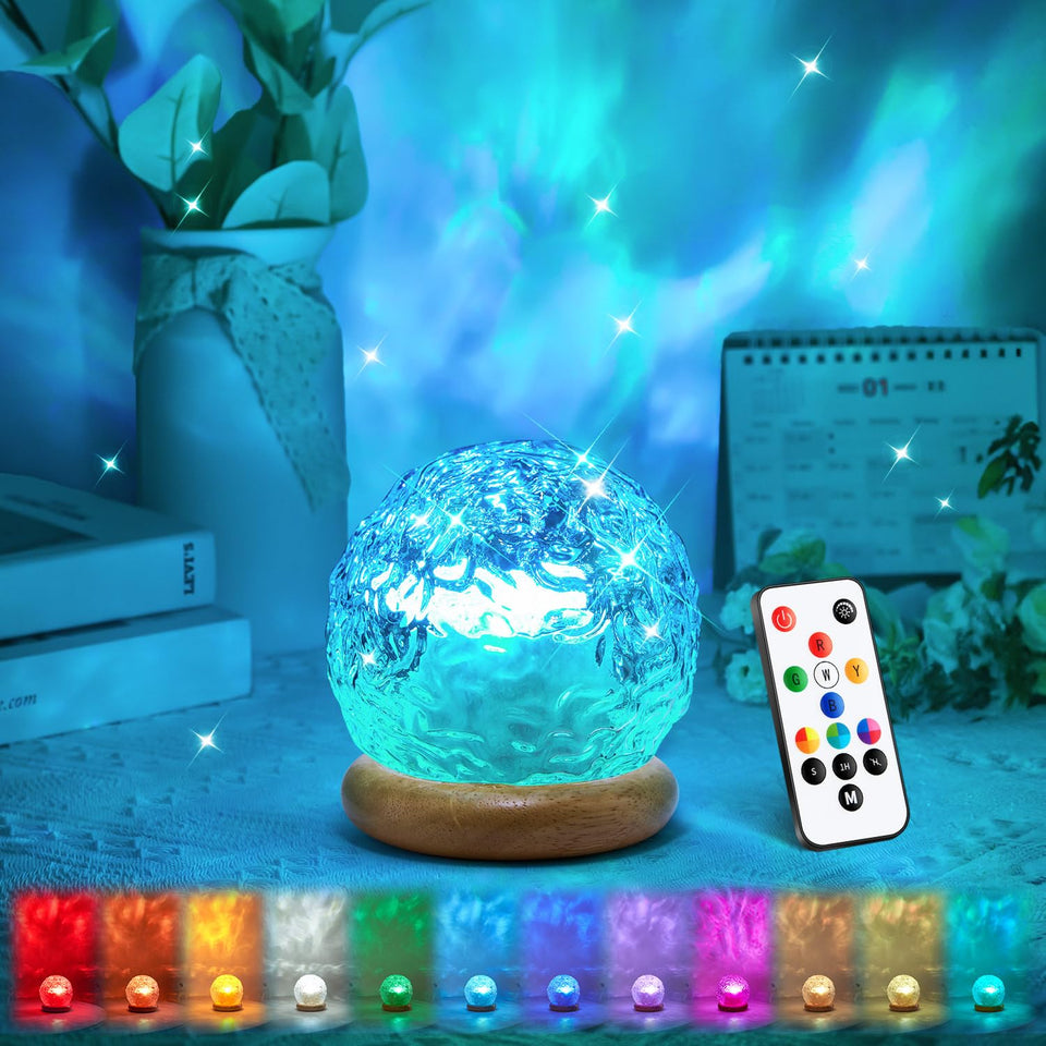 One Fire aurora light projector casting 18 colors for bedroom mood lighting