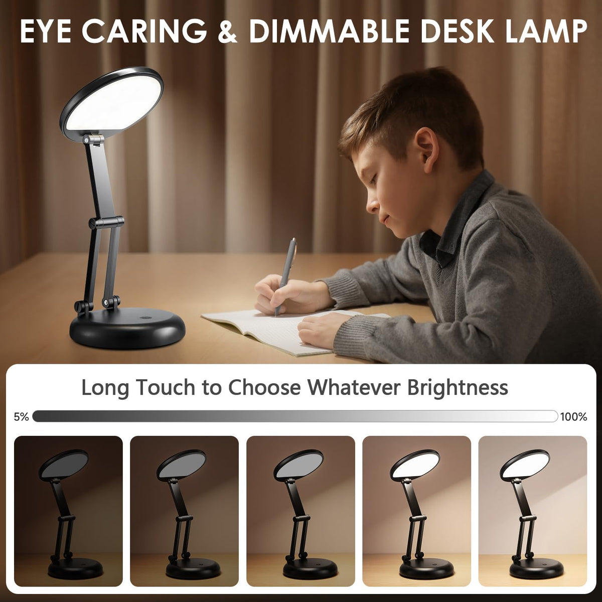 One Fire battery-powered LED desk light offers extended cordless operation.