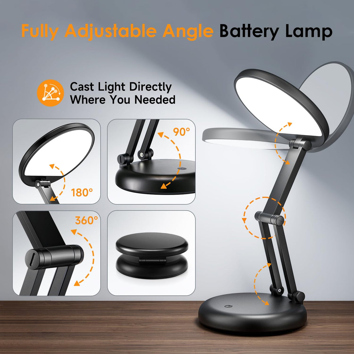 One Fire cordless desk lamp shows a compact design for easy transport.
