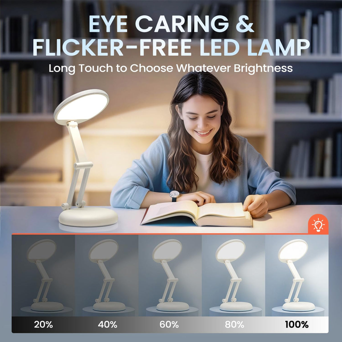 One Fire cordless desk lamp with nine brightness levels enables personalized study lighting.