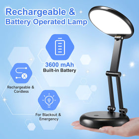 One Fire cordless desk lamp in a portable setup ideal for small spaces.