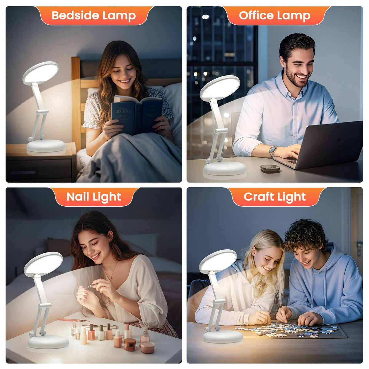 One Fire dimmable desk lamp with eyes-care LEDs supports adjustable brightness for reading.